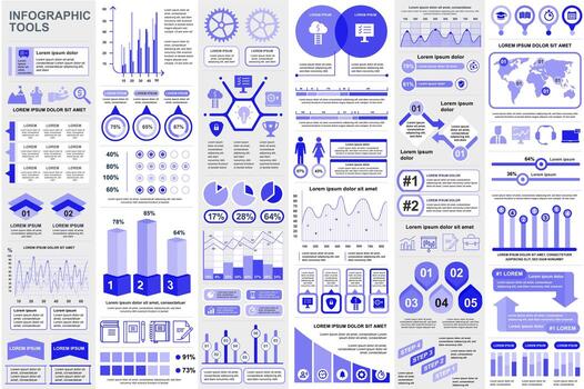Bundle infographic elements data visualization vector design template. Mega set. Can be used for steps, business processes, workflow, diagram, flowchart concept, timeline, icons, info graphics.