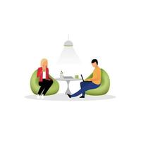 Colleagues have rest flat vector illustration. Coworkers, employees at lounge zone. Office workers, managers drinking tea cartoon isolated characters. Programmers, designers working