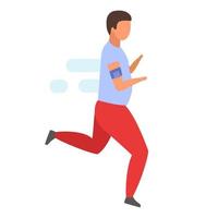 Ilustración de vector plano de corredor masculino. Hombre con sobrepeso corriendo para perder peso personaje de dibujos animados aislado sobre fondo blanco. atleta en ropa deportiva haciendo deporte, ejercicios matutinos, trotar