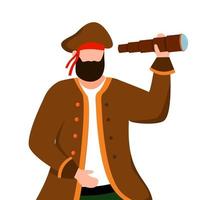 Ilustración de vector plano pirata. alquiler de ropa. festival marino. ideas de disfraces marítimos. Buccaneer personaje de dibujos animados aislado sobre fondo blanco.