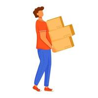 Post office male worker loader flat color vector illustration. Man distributes packages. Post service delivery. Boxes and parcels transportation isolated cartoon character on white background