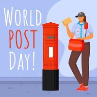 World post day social media post mockup. Traditional British uniform. Advertising web banner design template. Social media booster, content layout. Promotion poster, print ads with flat illustrations vector