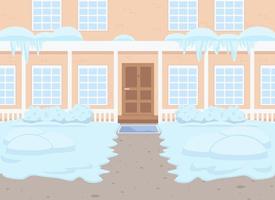 Ilustración de vector de color plano de casa suburbana de invierno