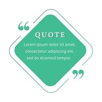 Quote blank frame vector template. Green speech bubble. Quotation, citation text box design. Rhombus with rounded edges empty textbox background for message, comment, note