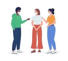 Friends talk in face masks semi flat color vector characters