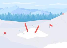 Skiing accident flat color vector illustration