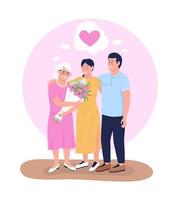 Smiling family embracing each other 2D vector isolated illustration