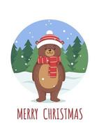 Cute Merry Christmas Bear With Background vector