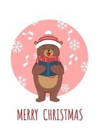 Cute Merry Christmas Bear Singing vector
