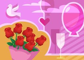 banner de boda con ramo de rosas. vector