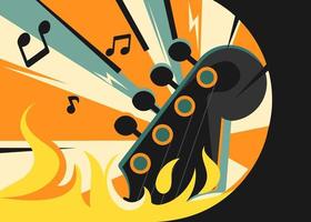 Rock music banner with guitar on fire. vector