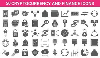 50 cryptocurrency and finance icon design template vector. blockchain technology symbol vector