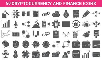 50 cryptocurrency and finance icon design template vector. blockchain technology symbol