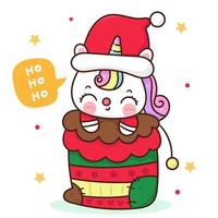 santa unicorn in Christmas sock kawaii cartoon vector