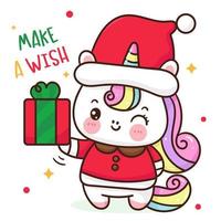 santa unicorn with Christmas gift kawaii cartoon vector
