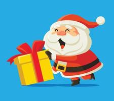 Merry Christmas character design. Santa Claus pushing a big Christmas gift box presents. Vector