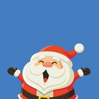 Cartoon cute Santa Claus open arm excitedly on empty space blue background. Merry Christmas custom greeting content on blank signboard vector