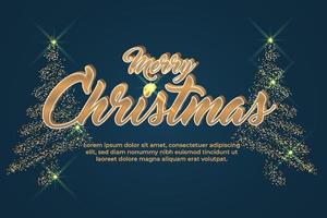 Merry christmas text effect vector background, banner or gift card with glitter pine three