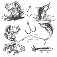 Ilustración de pescado vintage, conjunto de vectores dibujados a mano