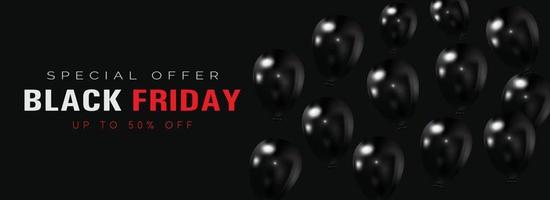 Banner de venta de viernes negro con globos vector