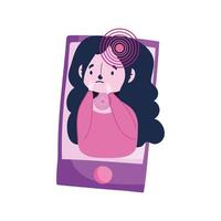 covid 19 coronavirus patient girl with dry cough symptoms smartphone online health, isolated icon vector