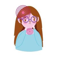 covid 19 coronavirus, girl with headache and dry cough, icon white background vector