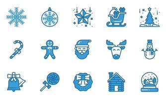 Christmas Icons Blue Line Vector Illustration, snowflake, candy, sleigh, christmas day