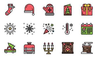 iconos de navidad línea color ilustración vectorial, invierno, nieve, día de navidad vector