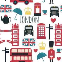 Brithsh seamless pattern with taxi crown flag bus London vector