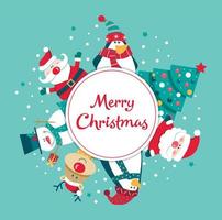 Christmas card with Santa penguin snowman and deer vector