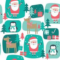 Seamless Christmas pattern with Santa deer penguin vector