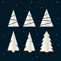 Christmas Trees - set of 6 silver icons. Merry Christmas and Happy New Year 2022. Vector illustration.