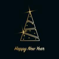 Sparkling Christmas Tree with shiny dust. Golden metallic outline icon on a dark blue background. Merry Christmas and Happy New Year 2022. Golden Metallic. Vector illustration.