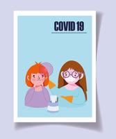 covid 19 coronavirus, people prevention and symptoms poster vector