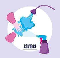 covid 19 coronavirus, wash you hands and spray disinfectant vector