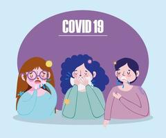 covid 19 coronavirus, sick people symptom cough infected vector