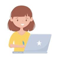 School girl with pen and laptop vector design