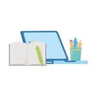 Isolated school book laptop and pencils mug vector design