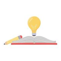 Isolated school book pencil and light bulb vector design