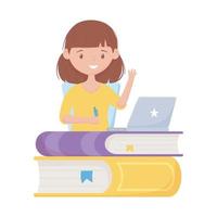 School girl with pen books and laptop vector design