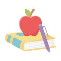 Diseño de vector de manzana y lápiz de libro escolar aislado