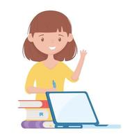 School girl with pen books and laptop vector design