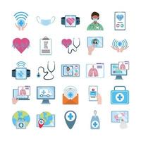 online doctor, physician technology consultant medical icons set, flat style icon vector