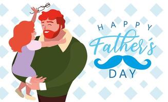 tarjeta del día del padre feliz con papá e hija vector