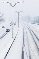 primer plano, de, nevado, autopista, desde arriba foto