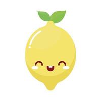 Fruta kawaii de limón amarillo con una sonrisa sobre fondo blanco. vector