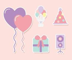 set of party icons on ligth pink background vector