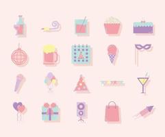 set of party icons on pastel color background vector