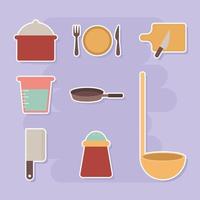 conjunto de iconos de cocina sobre un fondo púrpura vector