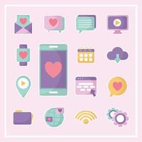 bundle of social media icons over a pink background vector